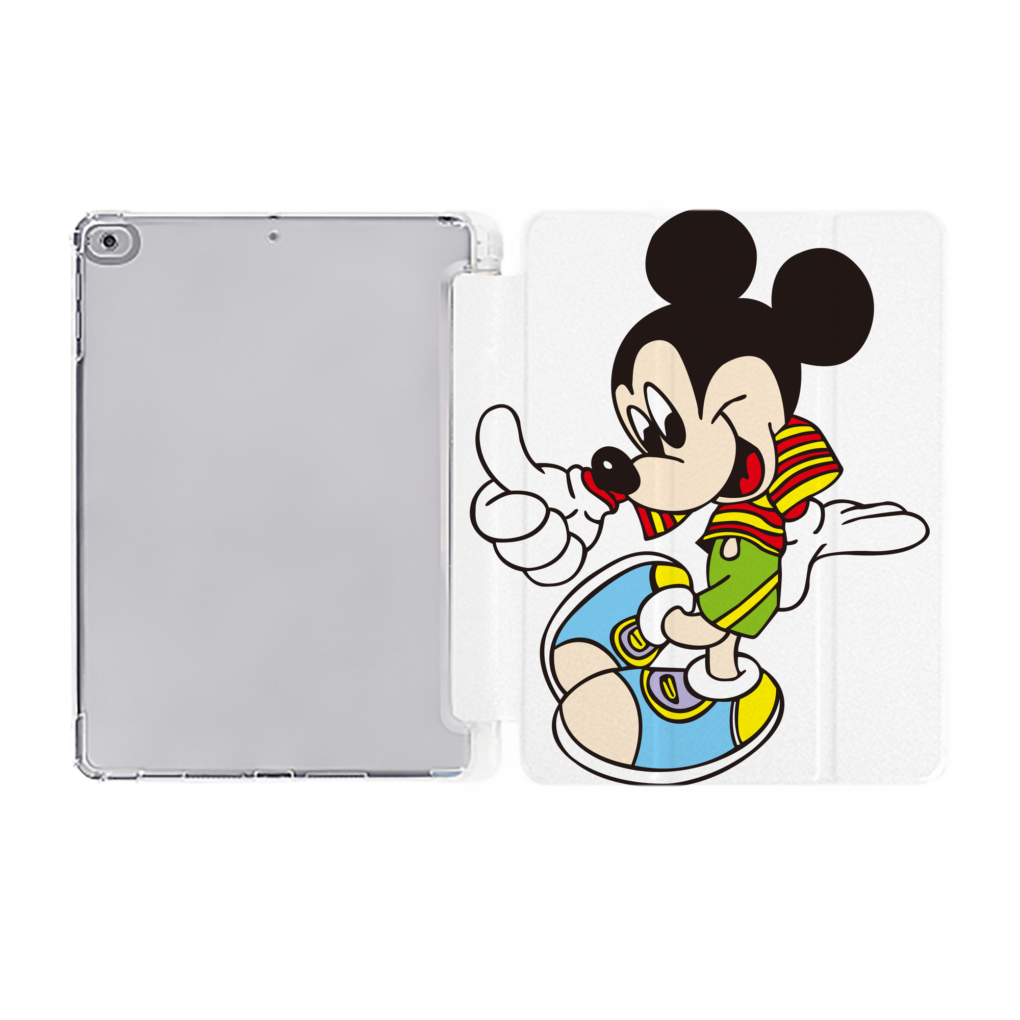 （画像用） ミッキーマウス Mickey Mouse IPad ケース ペン収納付き 三つ折りスタンド PUレザー×シリコン 対応機種9.5/10.5/10.9インチ